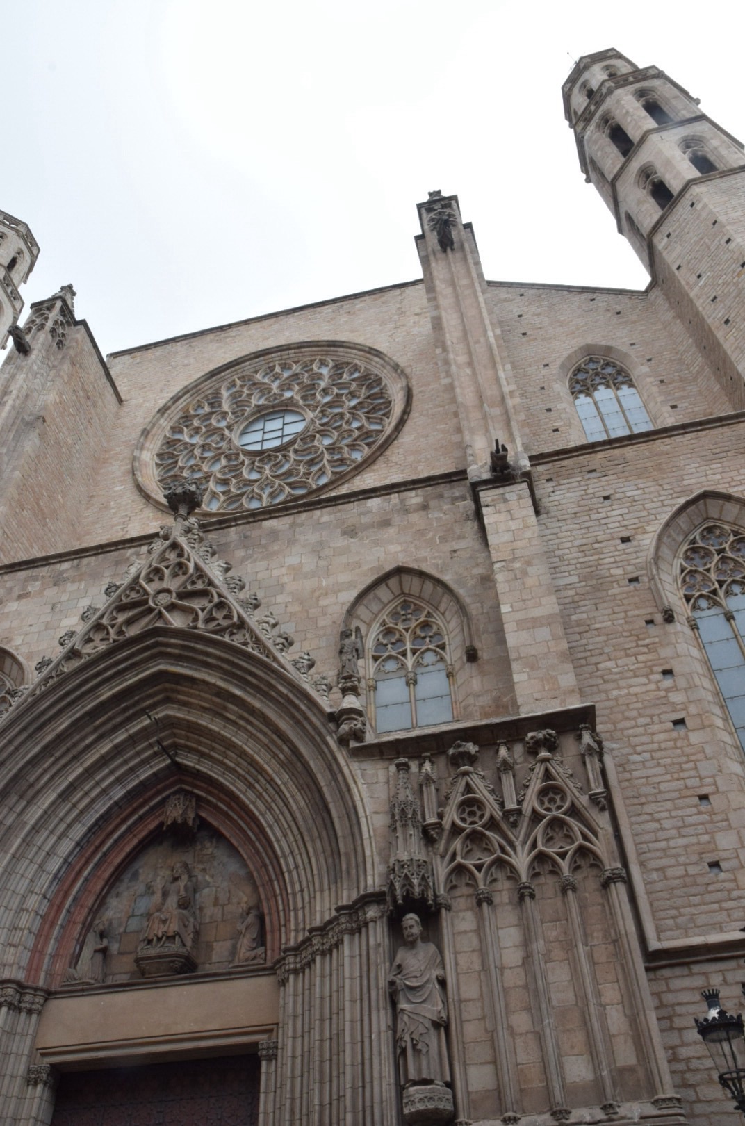 Exterior facade of the Santa Maria Del Mar of Barcelona, Spain.